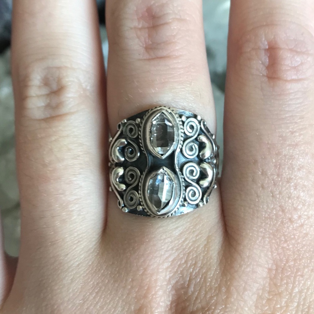 Herkimer diamond gemstone sterling silver ring